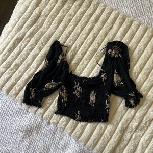 Urban Outfitters Square Neck Top Navy Floral Womens XS Scrunch